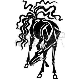 Stylized abstract black and white clipart of a horse with a flowing mane.