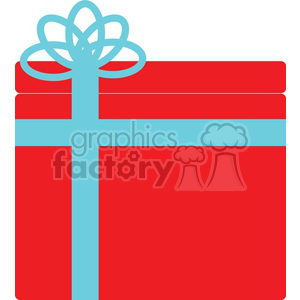 Clipart image of a red gift box with a blue ribbon and bow, symbolizing a Christmas or holiday present.