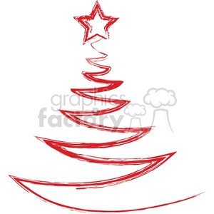 A stylized red sketch of a Christmas tree with a star on top, featuring curved lines.