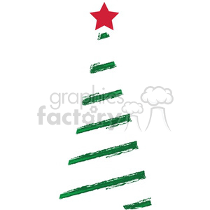 Minimalist Christmas tree clipart with a red star on top and abstract green brush stroke branches.