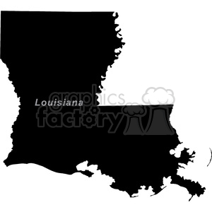 Silhouette of the state of Louisiana in the United States with the name 'Louisiana' written inside.