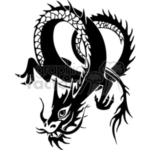 The image is a black and white clipart of a stylized Chinese dragon. The dragon is depicted in a traditional sinuous form, with scales, elaborate whiskers, and flowing lines suggesting movement. This vector art seems to be designed for vinyl cutting or similar graphic uses given its high contrast and clean lines.