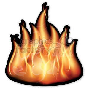 A clipart image of an orange and yellow flame with black edges, representing a fire.