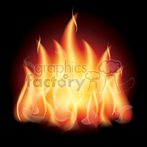 A vibrant clipart image featuring a blazing fire with yellow, orange, and red flames set against a black background.