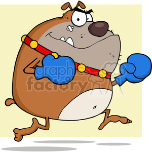   This clipart image features a funny and comical illustration of a brown dog wearing boxing gloves, a boxer