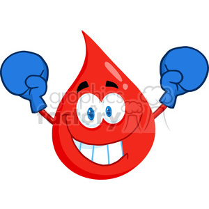 A comical cartoon blood drop character wearing boxing gloves, symbolizing strength in medical health and blood donation.