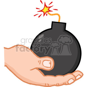 A clipart image of a hand holding a lit cartoon bomb with a fuse.