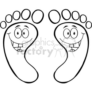 A comical clipart image of two smiling barefoot footprints with animated faces.