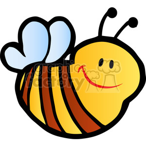 A cheerful and colorful clipart image of a smiling bumblebee with blue wings and brown stripes.