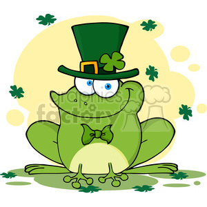   The image is a clipart depicting a green frog dressed up to celebrate St. Patrick