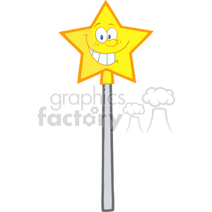 A clipart image of a yellow star with a smiling face, attached to a silver wand. The star has a cheerful expression with big eyes and a wide grin.
