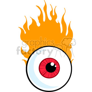 A clipart image of a single cartoon eye with a red iris, surrounded by orange flames.