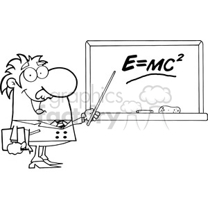 12831 RF Clipart Illustration Professor Pointing To Green Chalk Board With Einstein Formula E=mc2