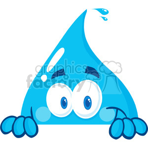 128712 RF Clipart Illustration Smiling Water Drop Hiding  Behind A Sign