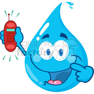 12858 RF Clipart Illustration Happy Water Drop Cartoon Character Holding A Telephone
