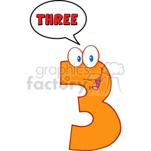 4981-Clipart-Illustration-of-Number-Three-Cartoon-Mascot-Character-With-Speech-Bubble