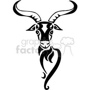 The image is a black and white vector clipart of a stylized gazelle. This illustration features a gazelle head with prominent horns and decorative elements that could be used for vinyl decals, tattoo designs, or graphic projects.