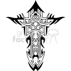 This clipart image features a stylized cross with intricate tribal-inspired patterns, commonly associated with religious and tattoo designs.