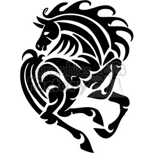 Vector clipart image of a stylized black silhouette of a horse in motion with wave-like patterns.