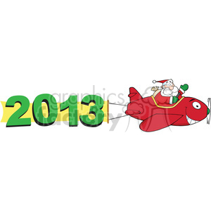 Clipart of Santa Claus flying a red airplane pulling a banner with the year 2013.