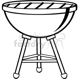 A simple black-and-white clipart image of a round barbecue grill with legs.