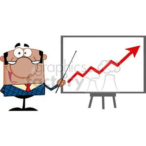 Clipart of Happy African American Business Manager With Pointer Presenting A Progressive Arrow