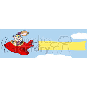 Clipart of Easter Bunny Flying With Plane And A Blank Banner Attached