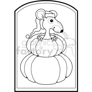 This clipart image features a mouse wearing a Santa hat, peeking out from within a pumpkin. The illustration is enclosed within a border.