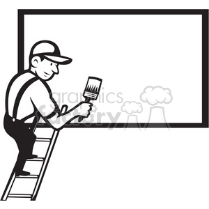   black and white worker painting billboard blank 