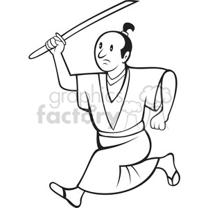 black and white cartoon samuri with sword side