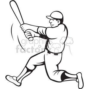 baseball batter swinging black white clipart