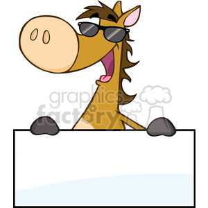 5687 Royalty Free Clip Art Happy Horse With Sunglasses Over A Banner