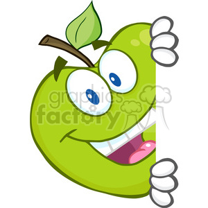   5800 Royalty Free Clip Art Smiling Green Apple Hiding Behind A Sign 