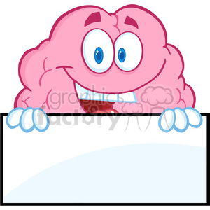 5851 Royalty Free Clip Art Smiling Brain Character Over A Blank Sign
