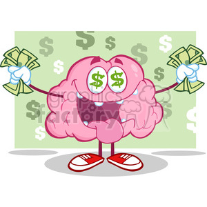 5832 Royalty Free Clip Art Money Loving Brain Cartoon Character