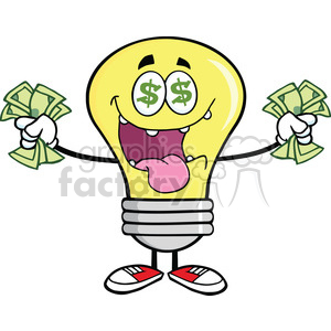 6052 Royalty Free Clip Art Money Loving Light Bulb Cartoon Character