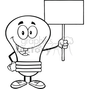   6054 Royalty Free Clip Art Light Bulb Cartoon Character Holding Up A Blank Sign 