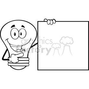 6105 Royalty Free Clip Art Happy Light Bulb Cartoon Mascot Character Showing A Blank Sign
