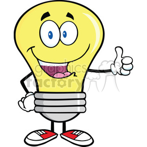 A cheerful and animated lightbulb character with a smiling face, giving a thumbs-up gesture.