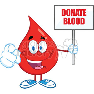 6204 Royalty Free Clip Art Happy Red Blood Drop Character Holding Up A Blank Sign With Text