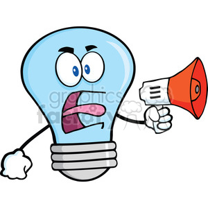 6149 Royalty Free Clip Art Angry Blue Light Bulb Cartoon Character Screaming Into Megaphone