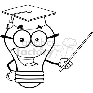 6156 Royalty Free Clip Art Smiling Light Bulb Teacher Character With A Pointer