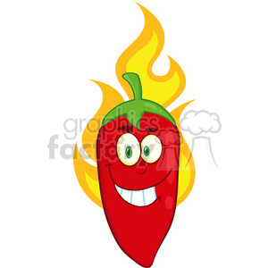 6771 Royalty Free Clip Art Smiling Red Chili Pepper Cartoon Mascot Character On Fire