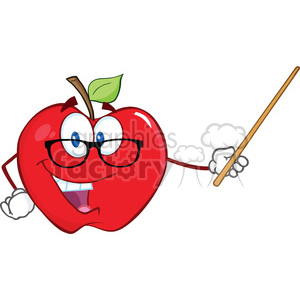 6509 Royalty Free Clip Art Smiling Apple Teacher Character With A Pointer