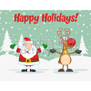 6668 Royalty Free Clip Art Holiday Greetings With Santa Claus And Rudolph Reindeer