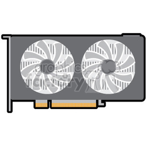 The clipart image shows a stylized representation of a dual-fan graphics card, which is a piece of computer hardware used to render images, videos, and animations for display on a monitor. It's a component commonly used in the context of gaming, video editing, rendering, and, more recently, cryptocurrency mining due to its processing power.
