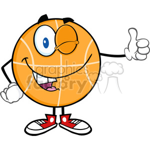   Royalty Free RF Clipart Illustration Winking BasketBall Cartoon Character Holding A Thumb Up 