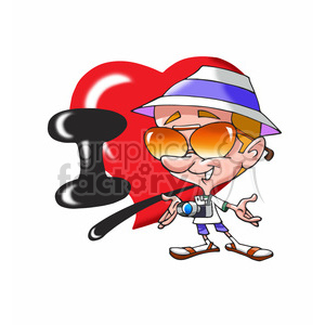 Happy Tourist Cartoon with Camera and Heart