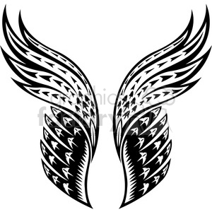 Black and white tribal wing design clipart featuring intricately detailed symmetrical wings with geometric patterns.
