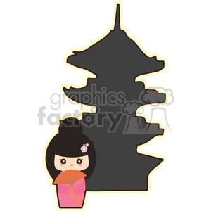 Geisha Pagoda cartoon character illustration